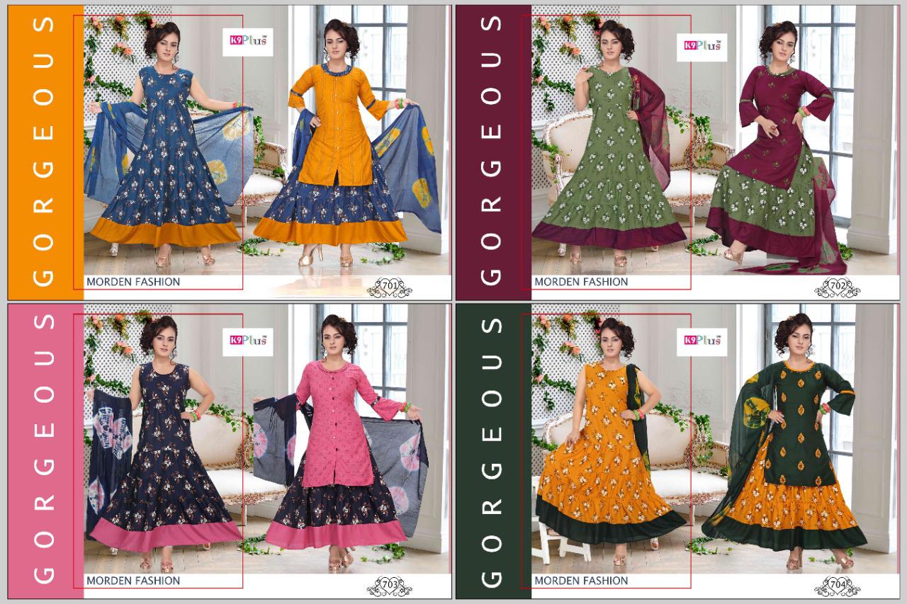 K9 Plus Melody 1 Heavy Rayon Long Print Ghera Latest Fancy Exclusive Designer Kurti